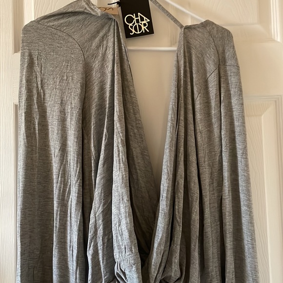 Chaser bell sleeve surplice open back top grey heather - Picture 5 of 5